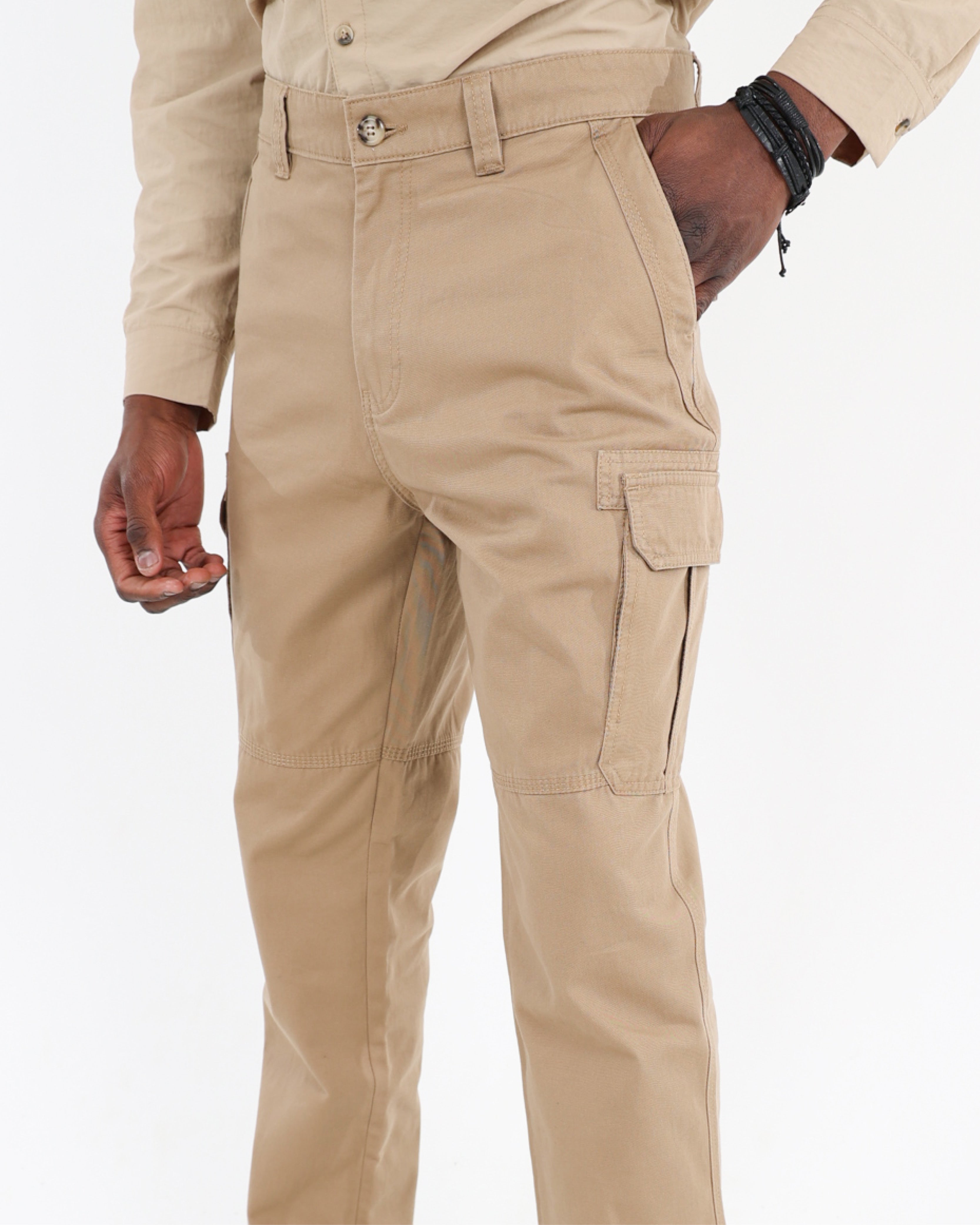 Beige Cotton Cargo Pants