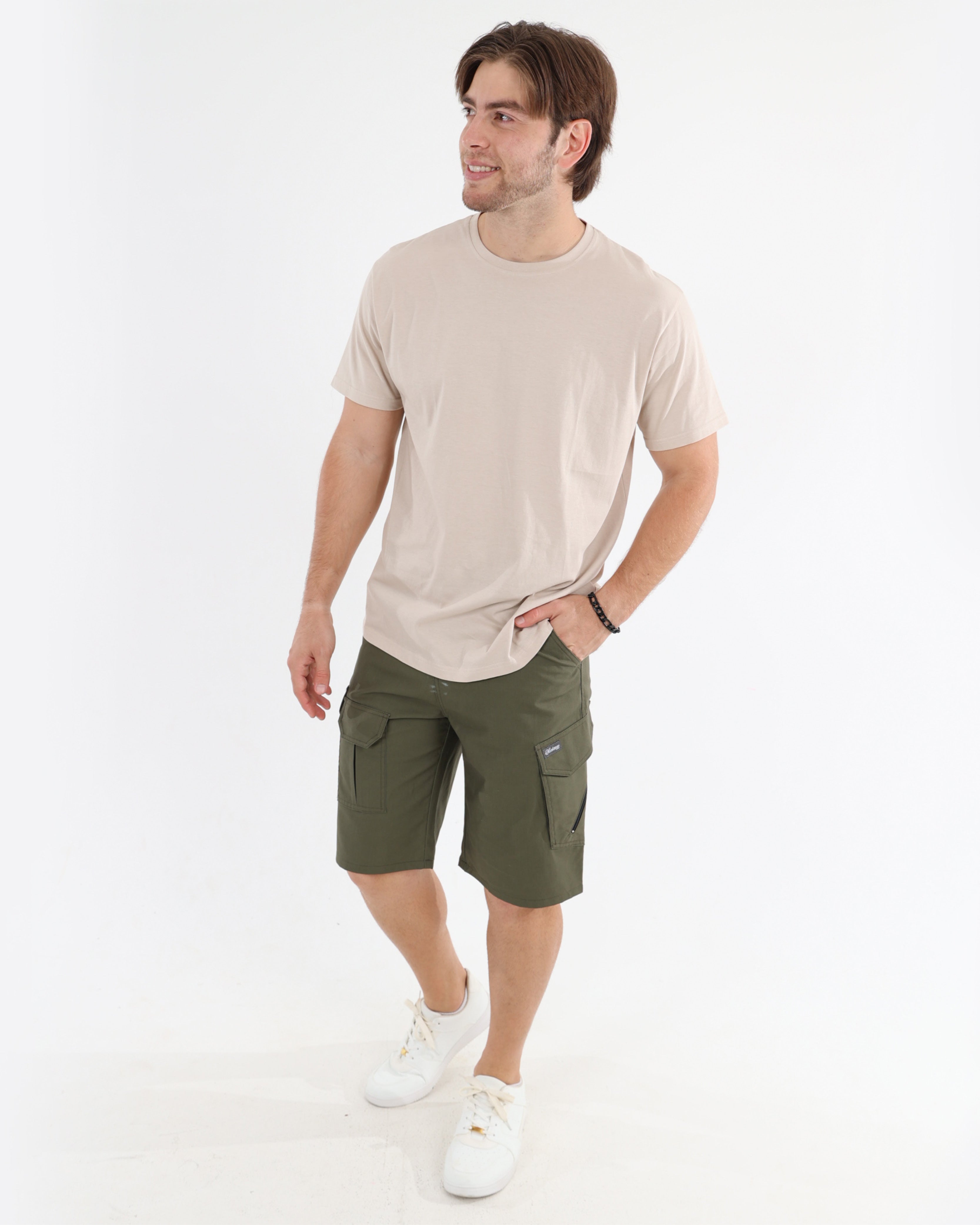 Multi Pocket Olive Stretch Cargo Shorts