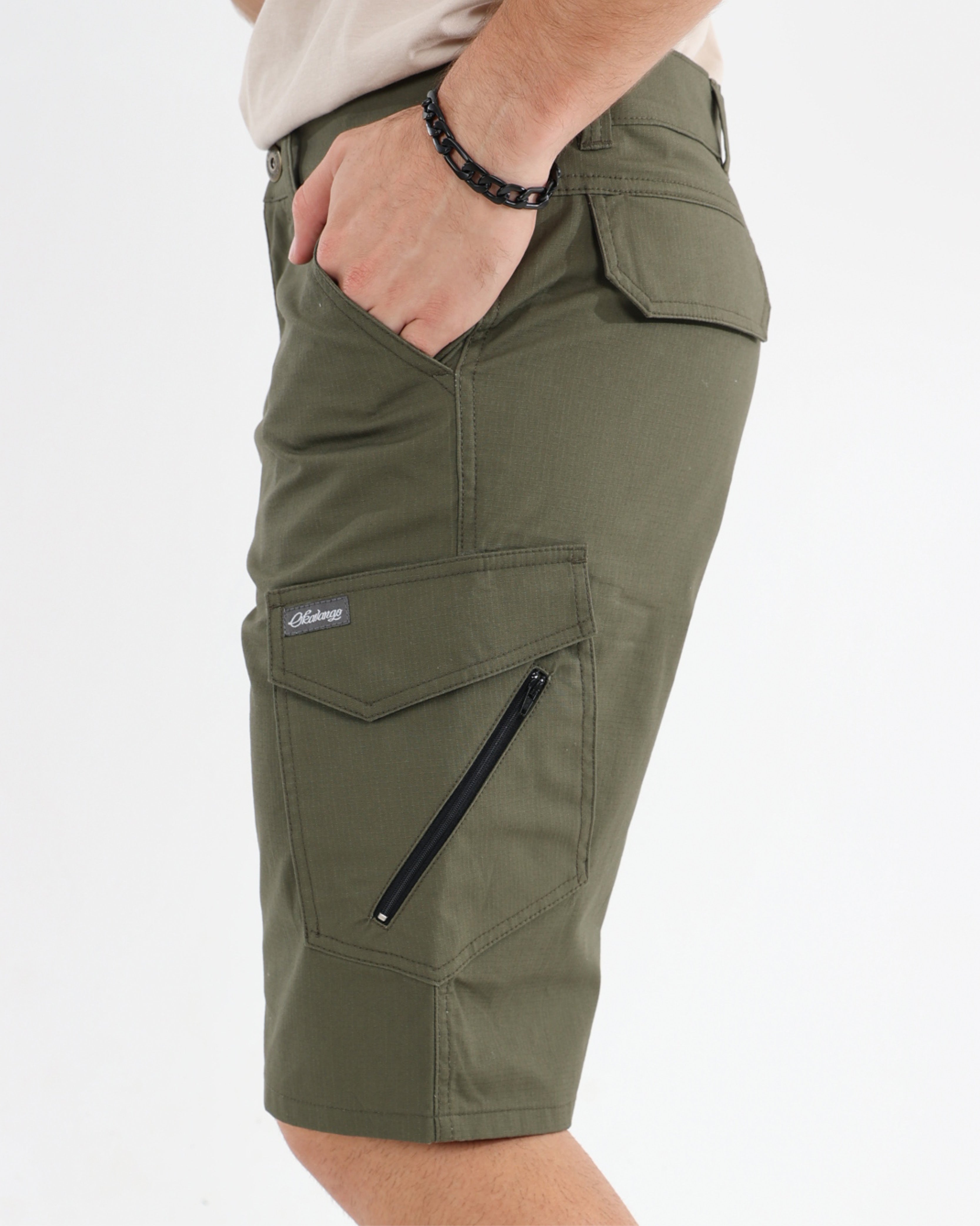 Multi Pocket Olive Stretch Cargo Shorts