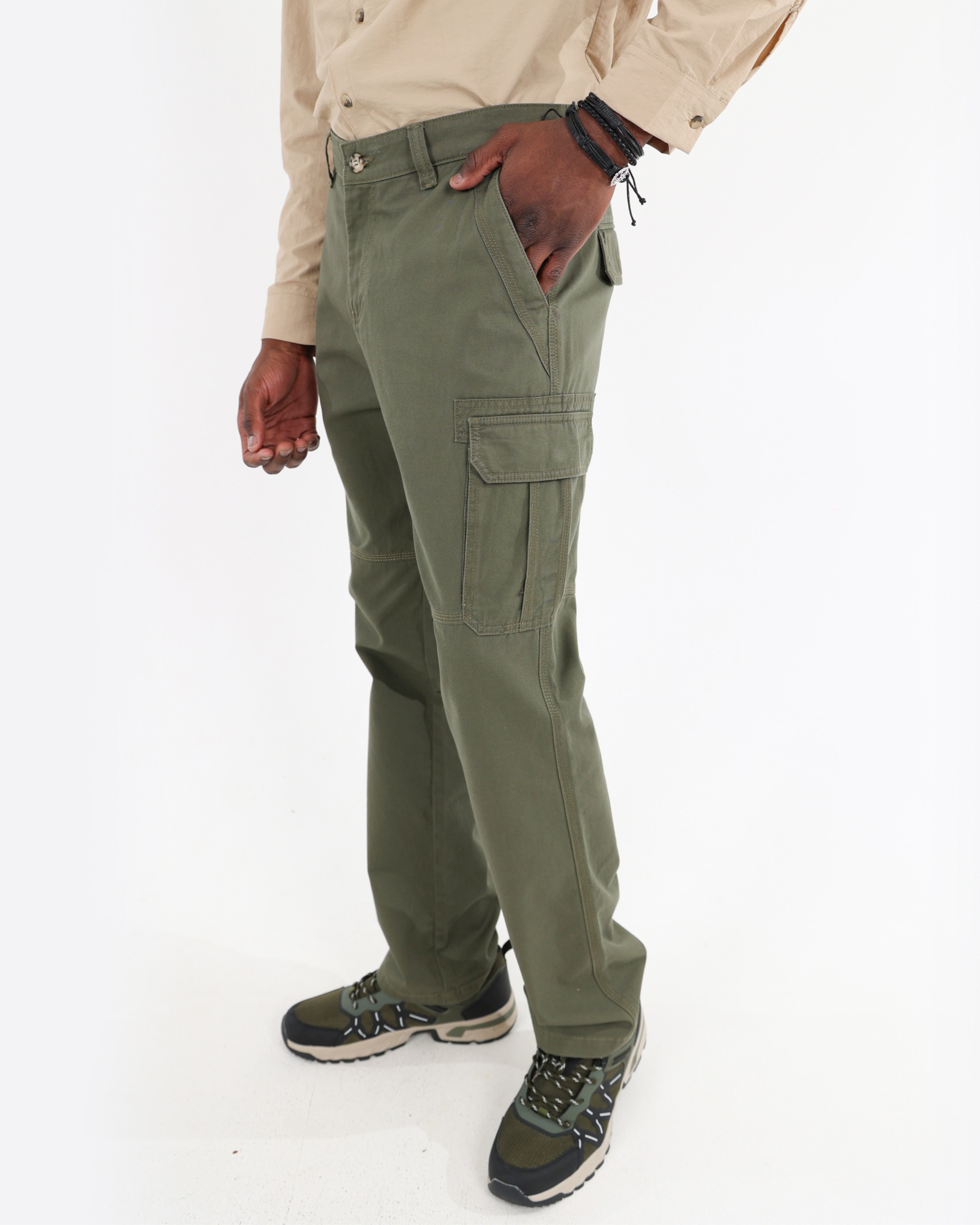 Olive Cotton Cargo Pants