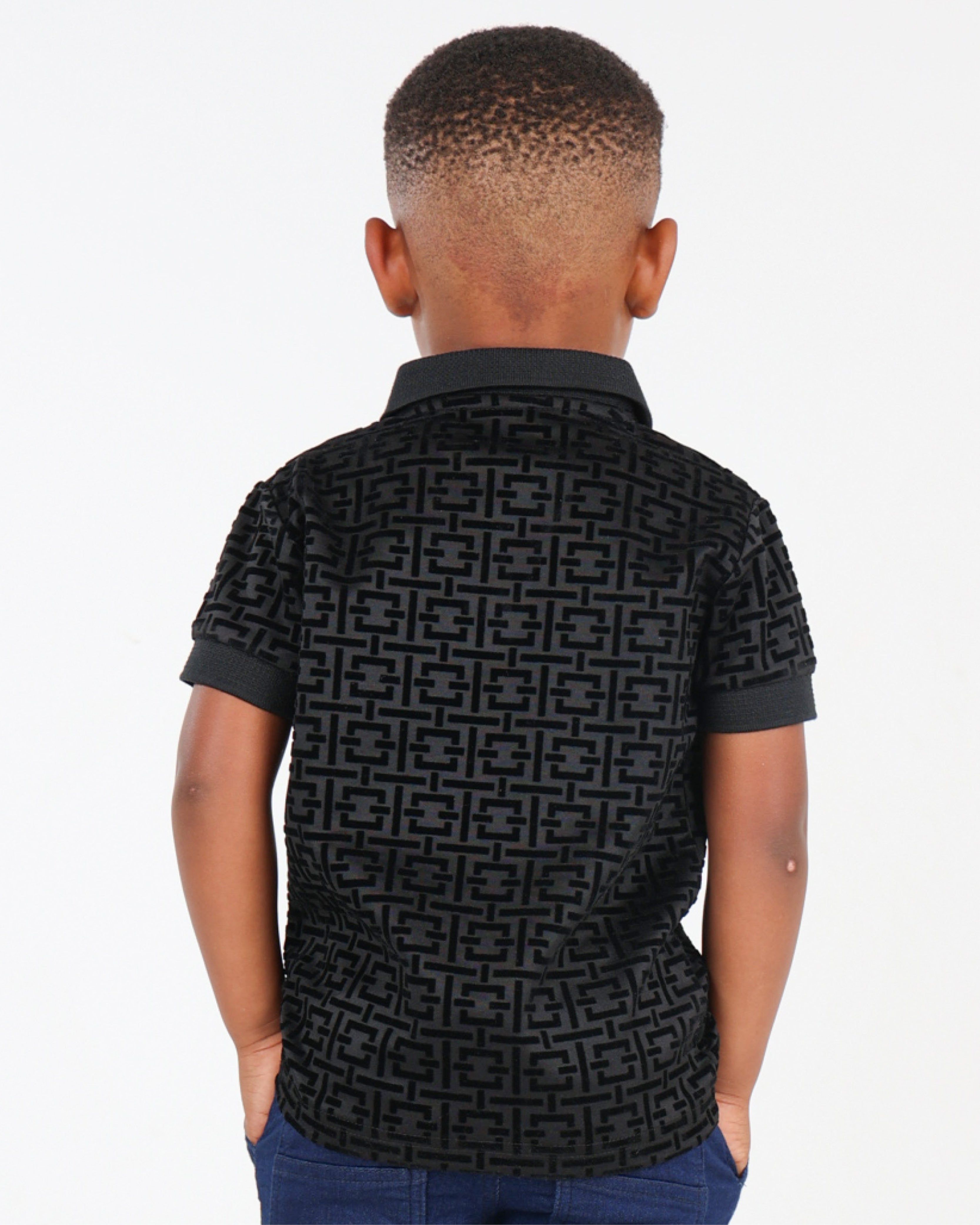 Short Sleeve Geometric Flock Print Johnny Collar T-Shir