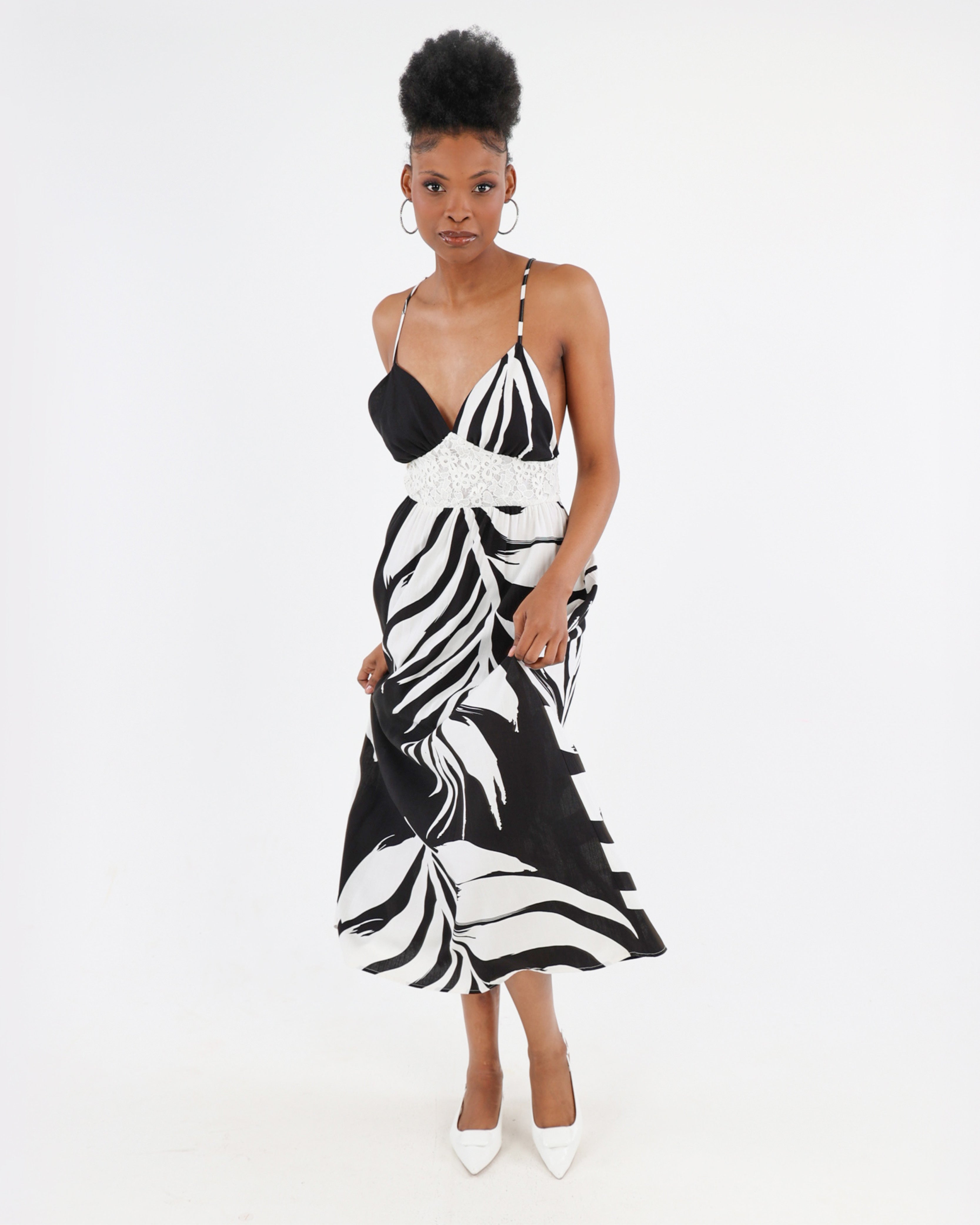 Strappy Monochrome Print Maxi Dress