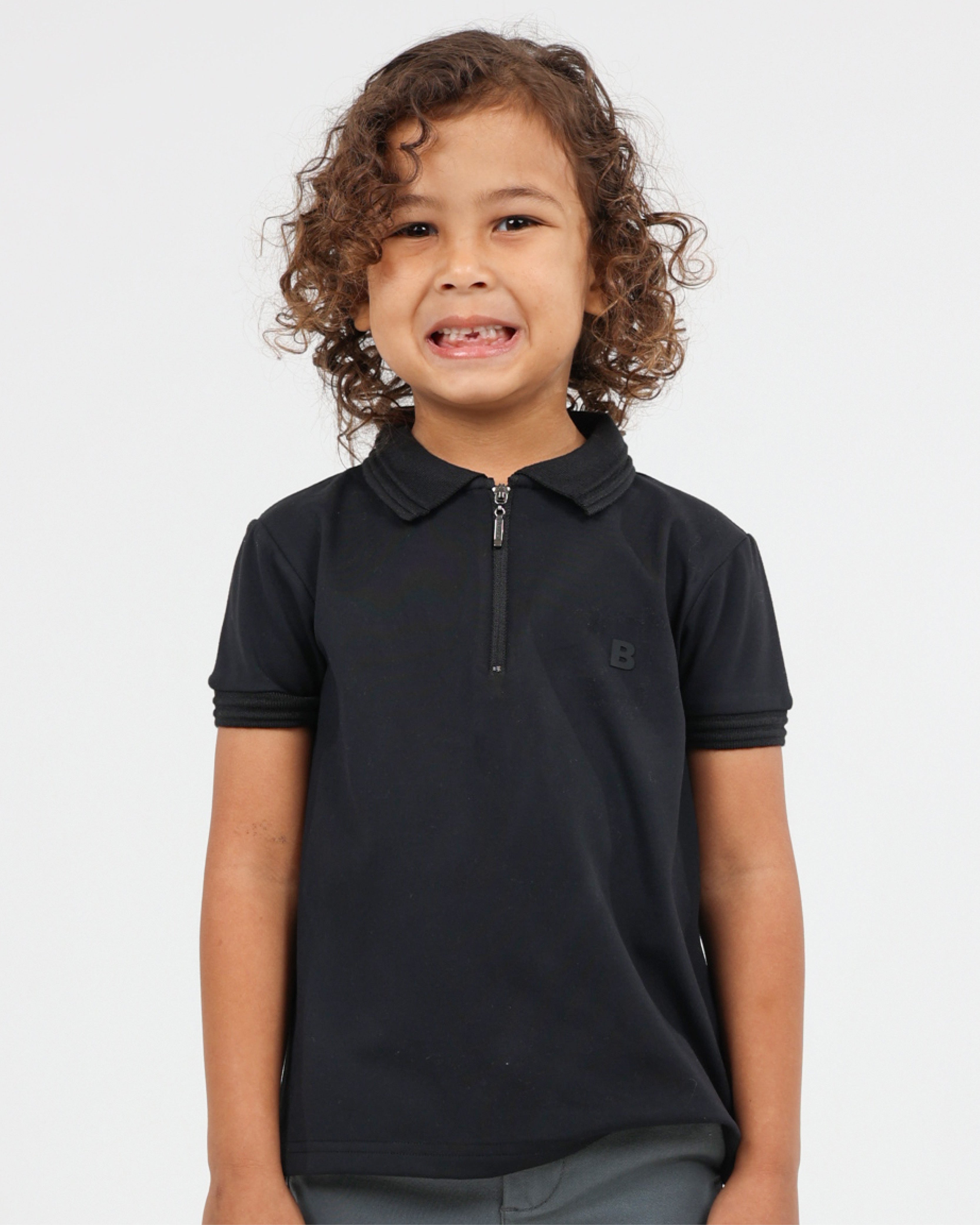 Black Short Sleeve Zip Detail Golfer
