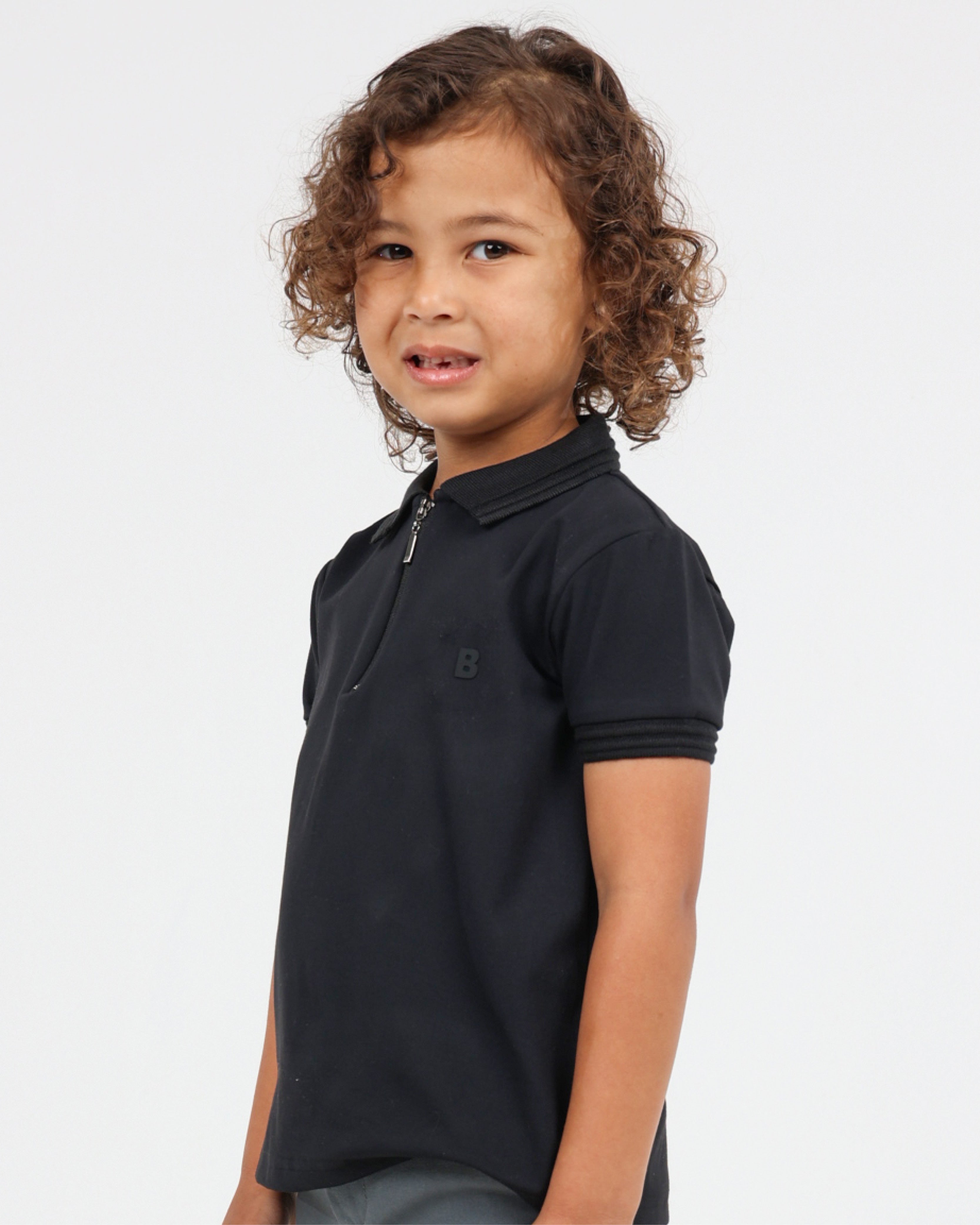 Black Short Sleeve Zip Detail Golfer