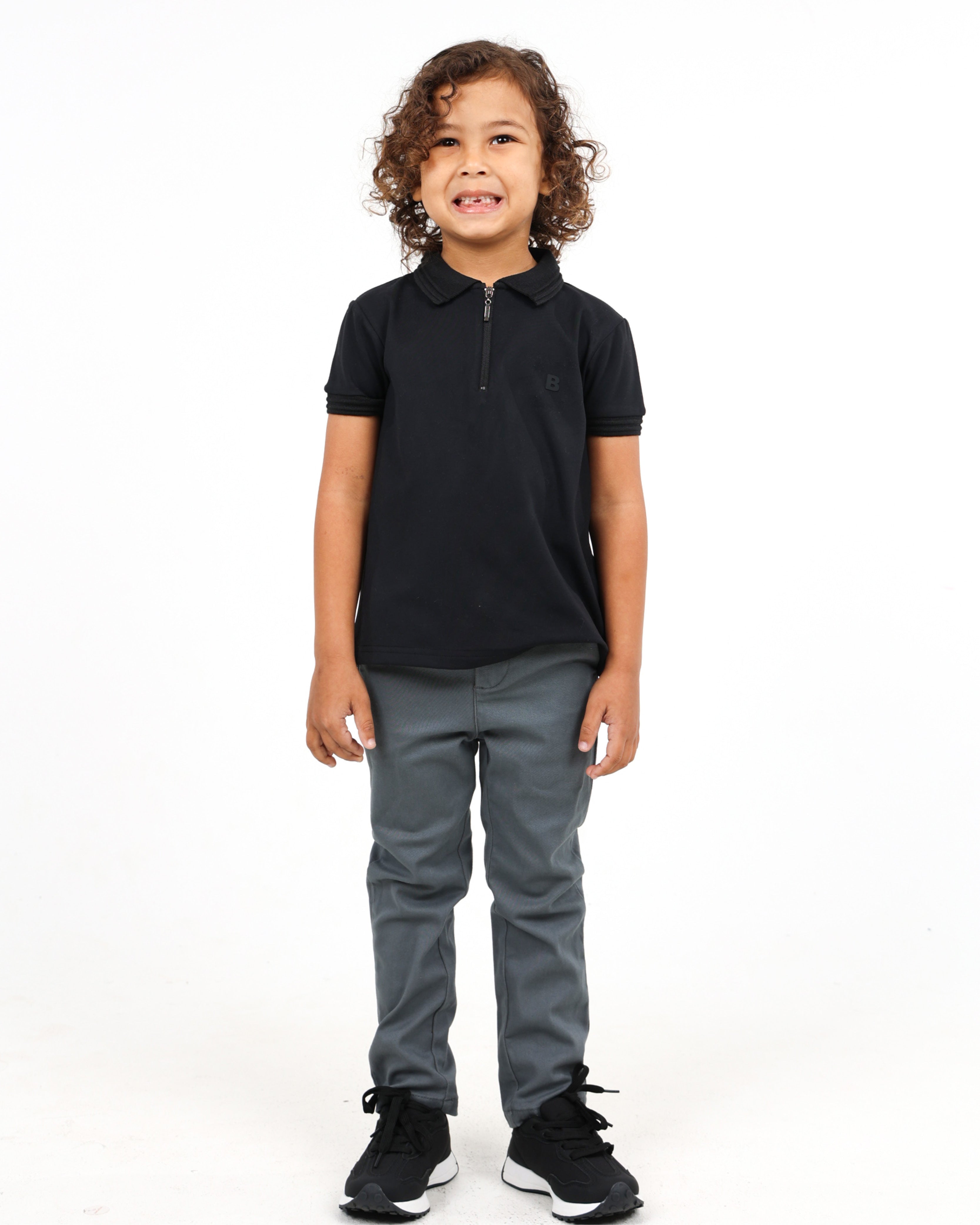 Black Short Sleeve Zip Detail Golfer