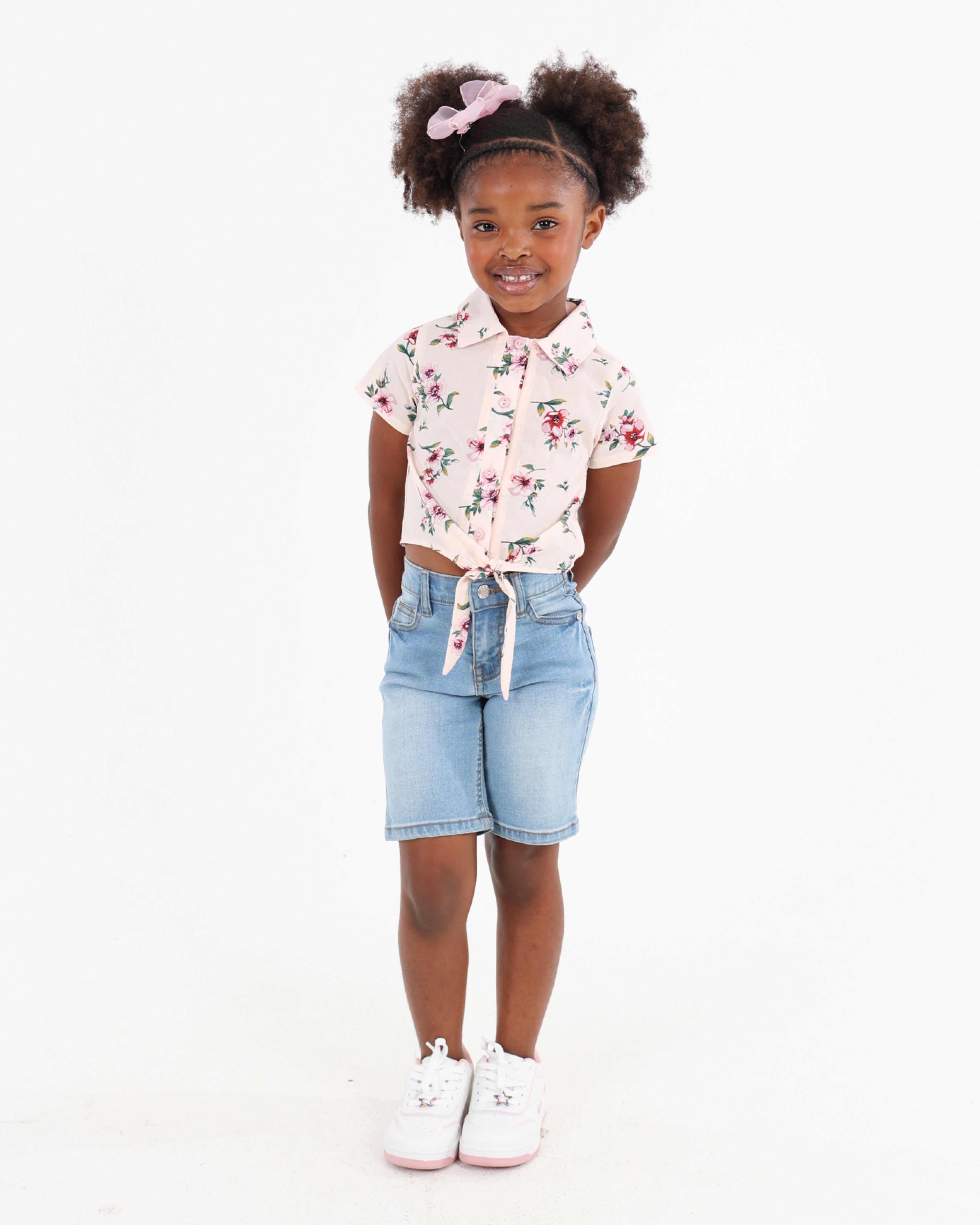 Short Sleeve Floral Button Up Tie Front Shirt