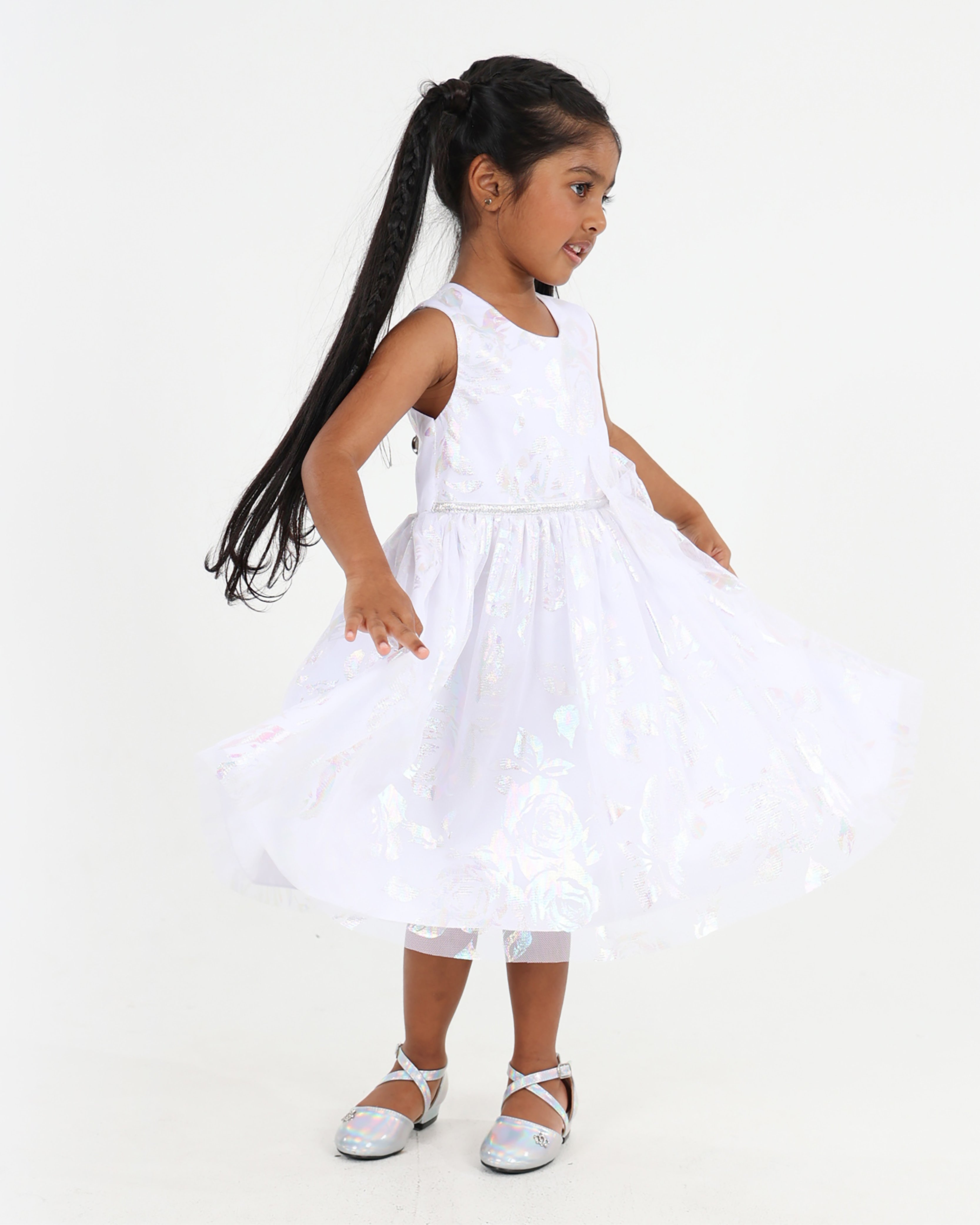 Sleeveless Mother Of Pearl Printed Party Dress