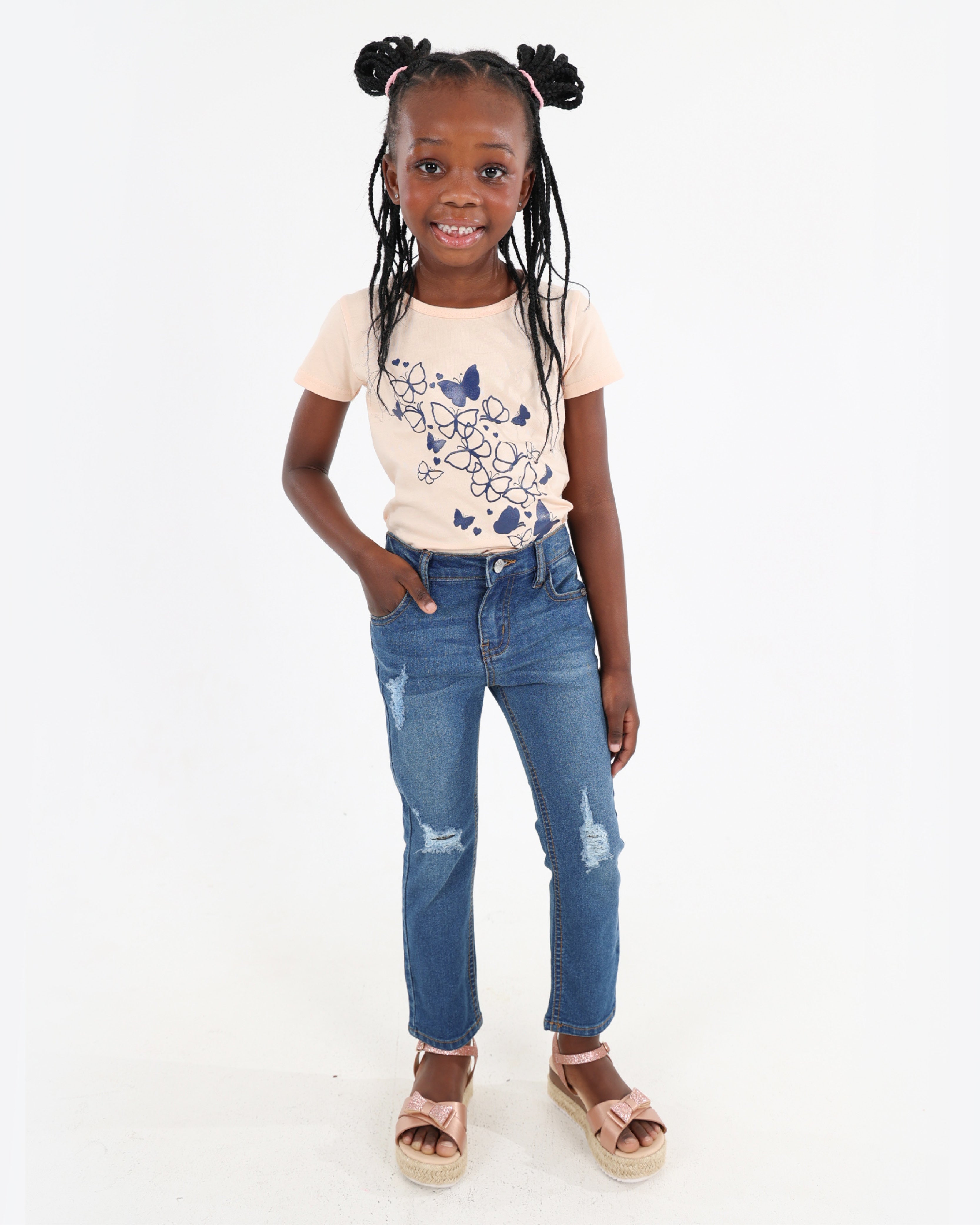 Sandblasted & Whiskered Stretch Skinny Jeans