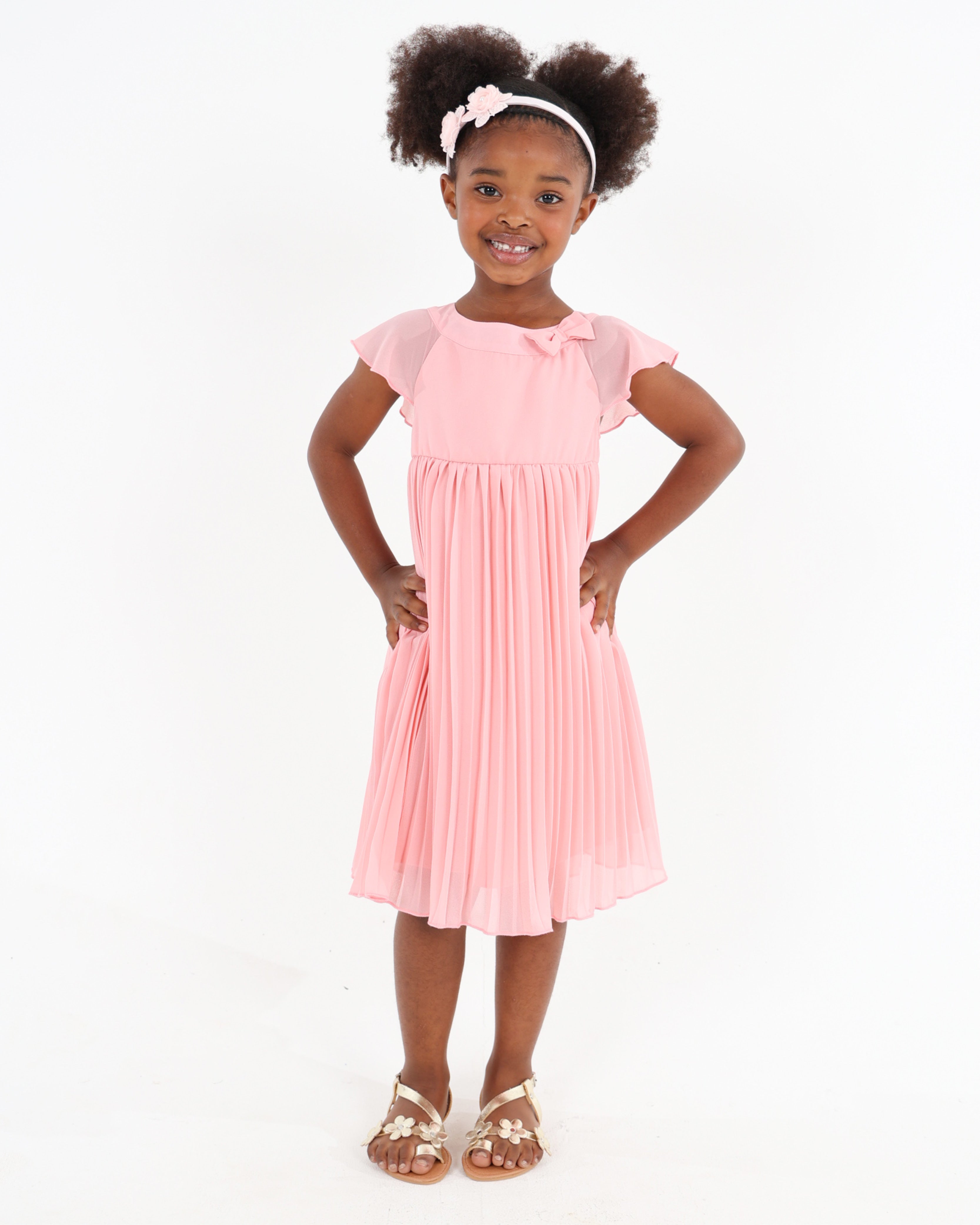 Flutter Sleeve Pleated Party Dress