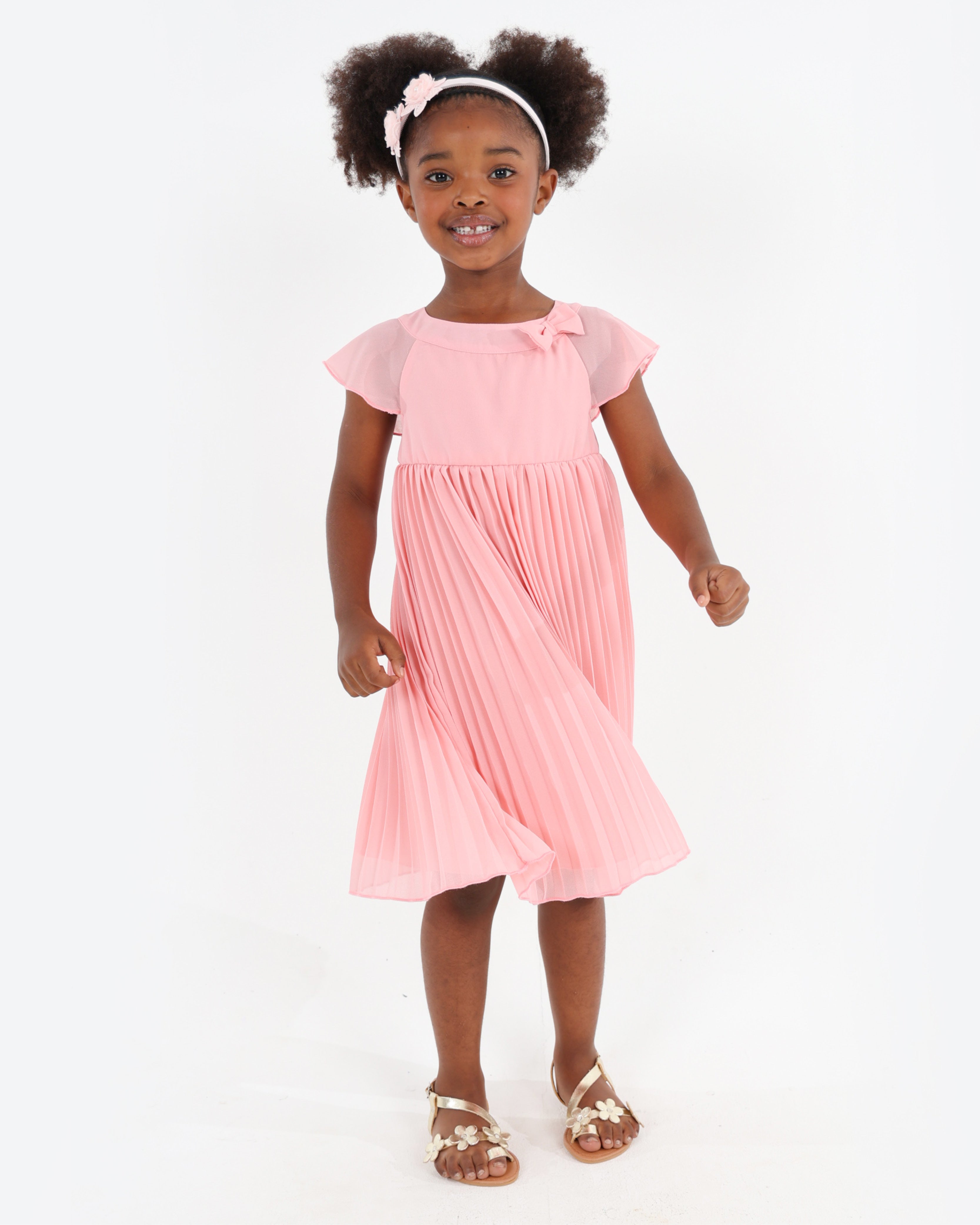 Flutter Sleeve Pleated Party Dress