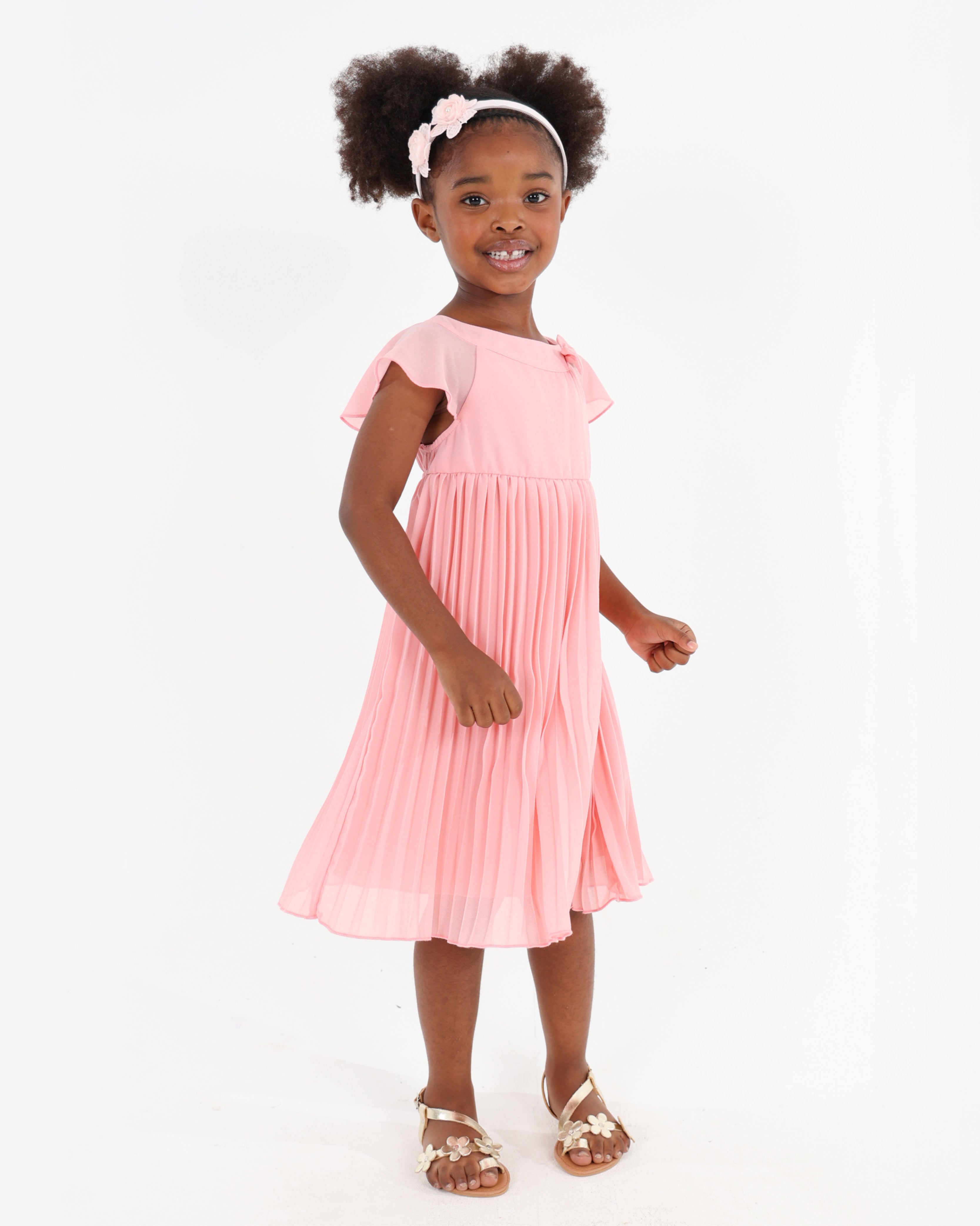 Flutter Sleeve Pleated Party Dress