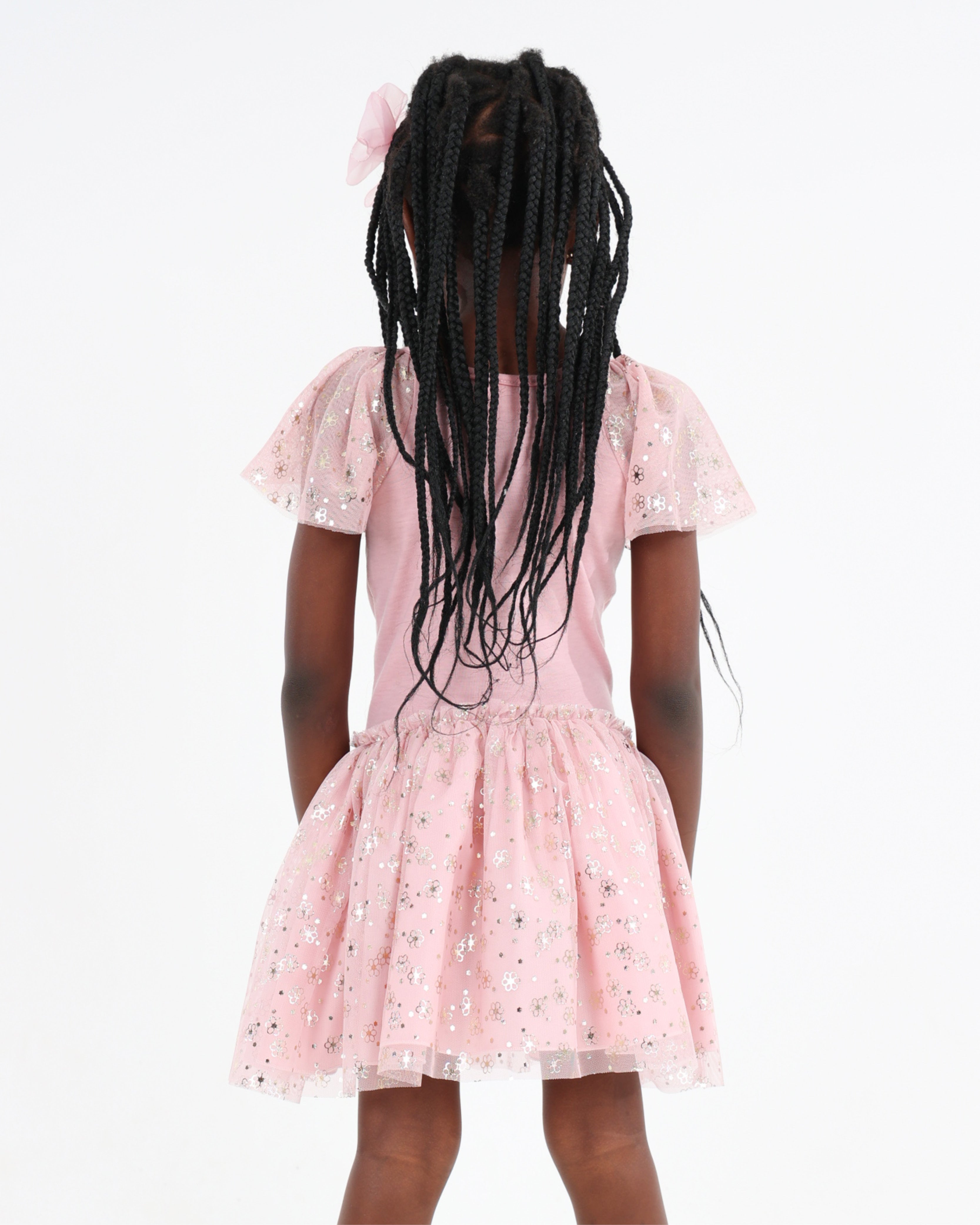 Flutter Sleeve Foil Tulle Unicorn Print Dress