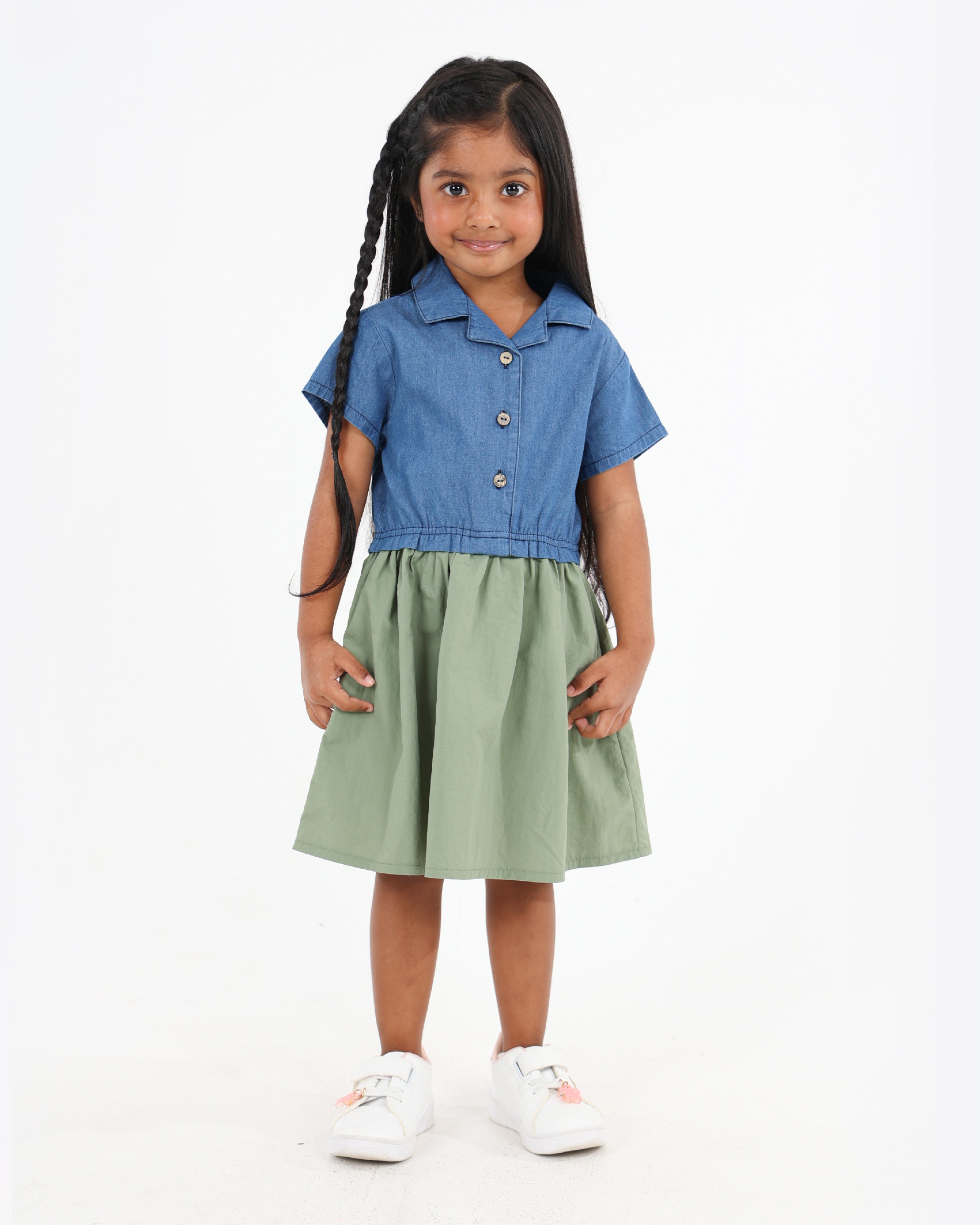 Short Sleeve Denim Shirt Dress With Parachute Bottom