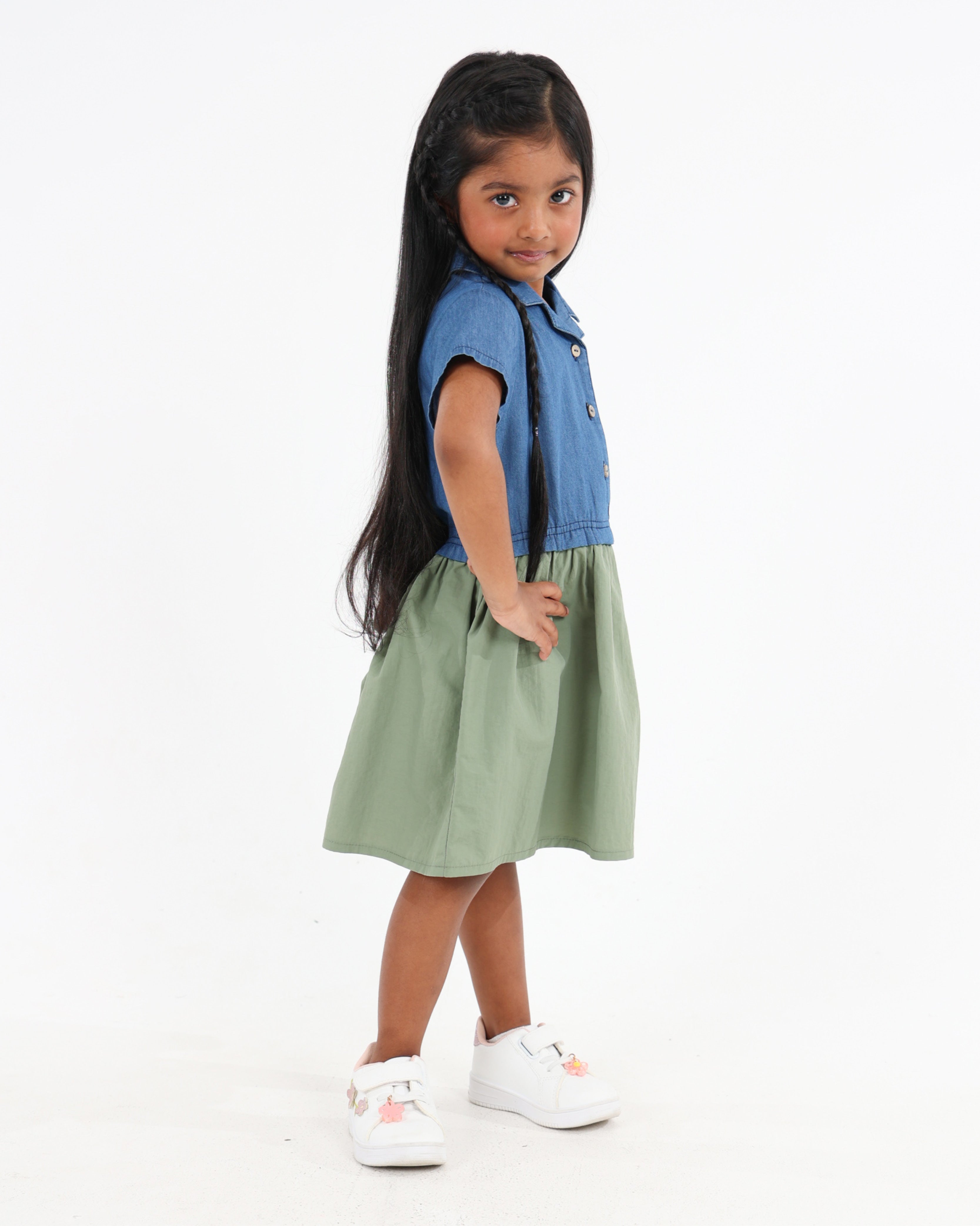 Short Sleeve Denim Shirt Dress With Parachute Bottom