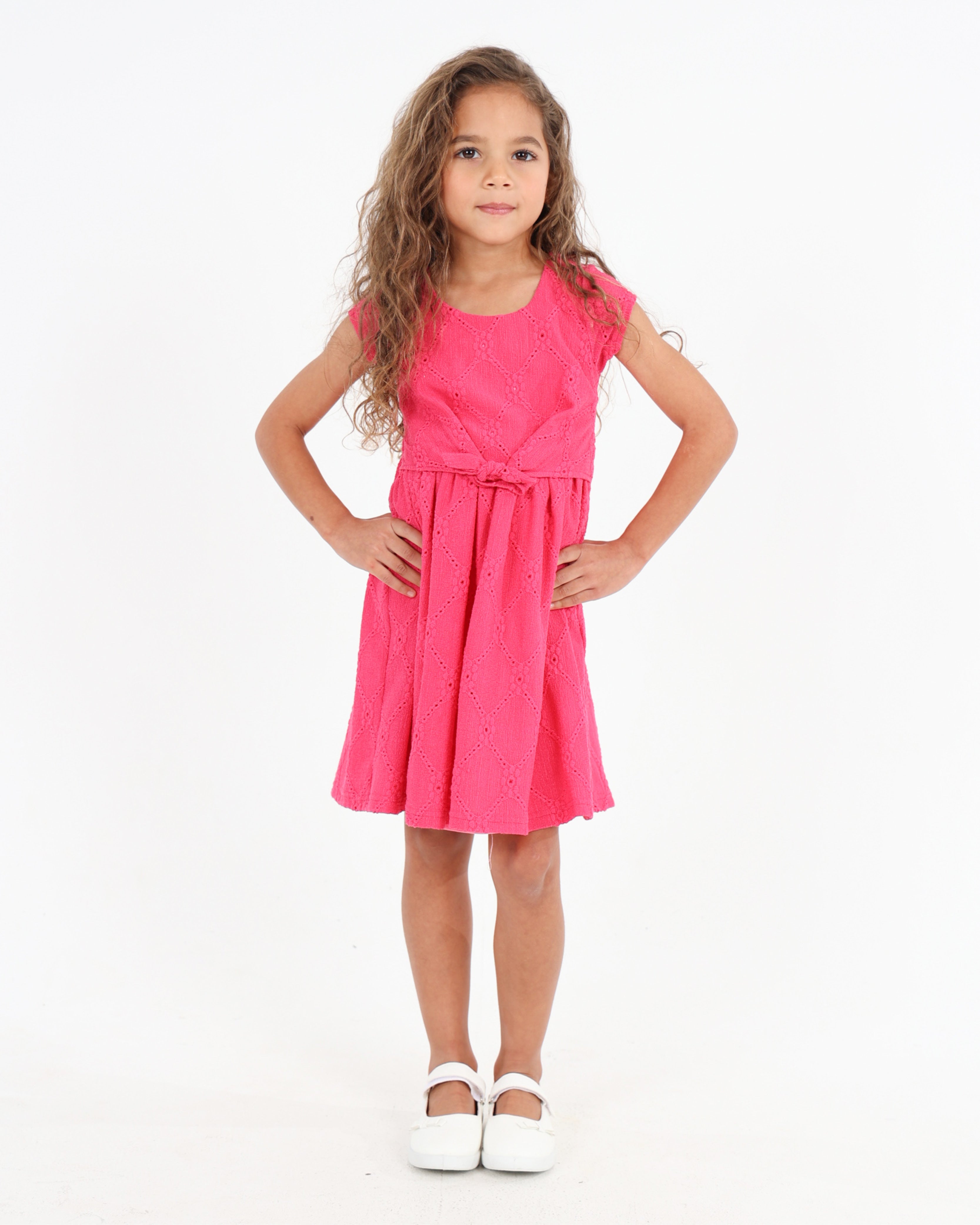 Short Sleeve Textured Knit Dress With A Front Tie
