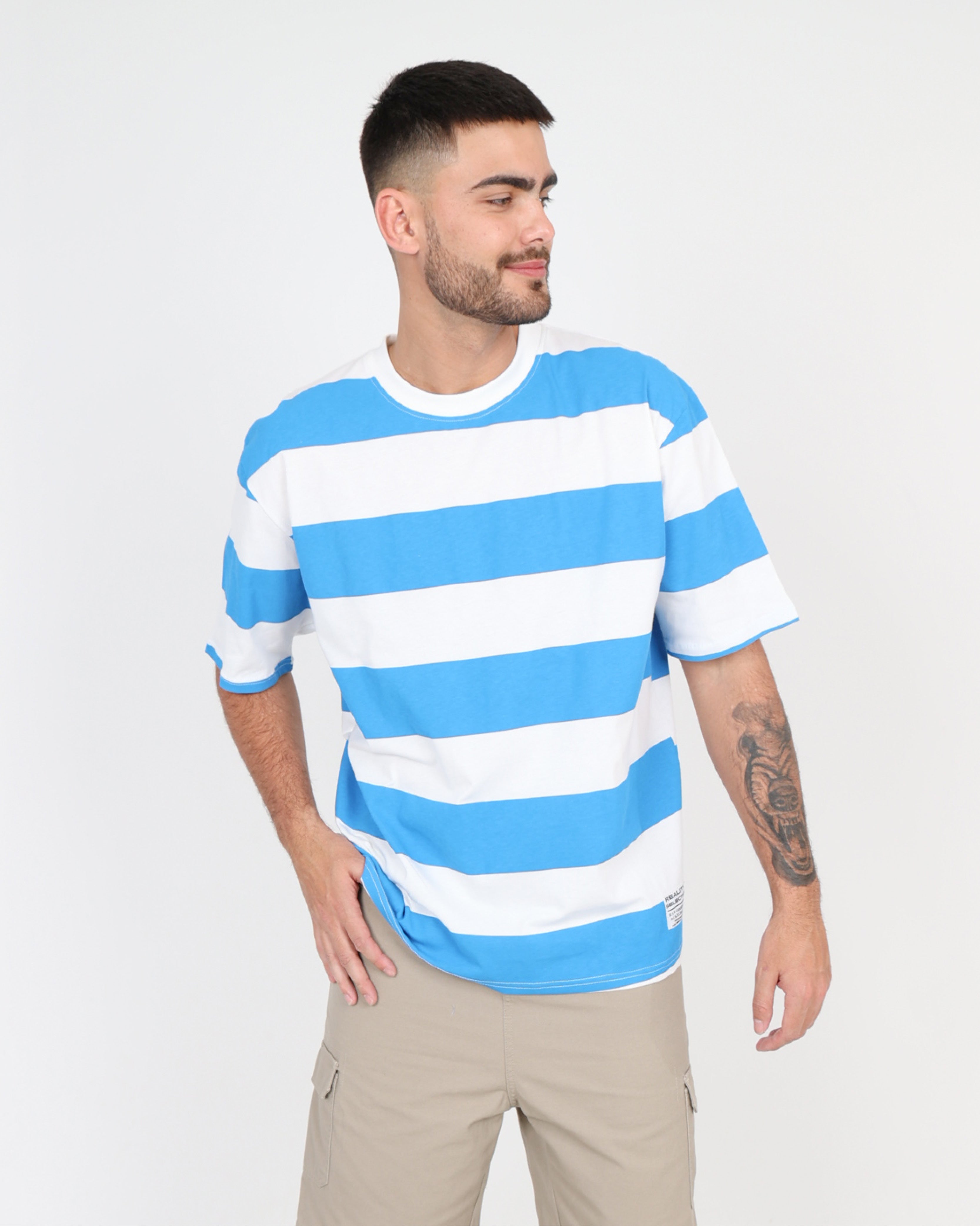 Short Sleeve Wide Blue Stripe T-Shirt