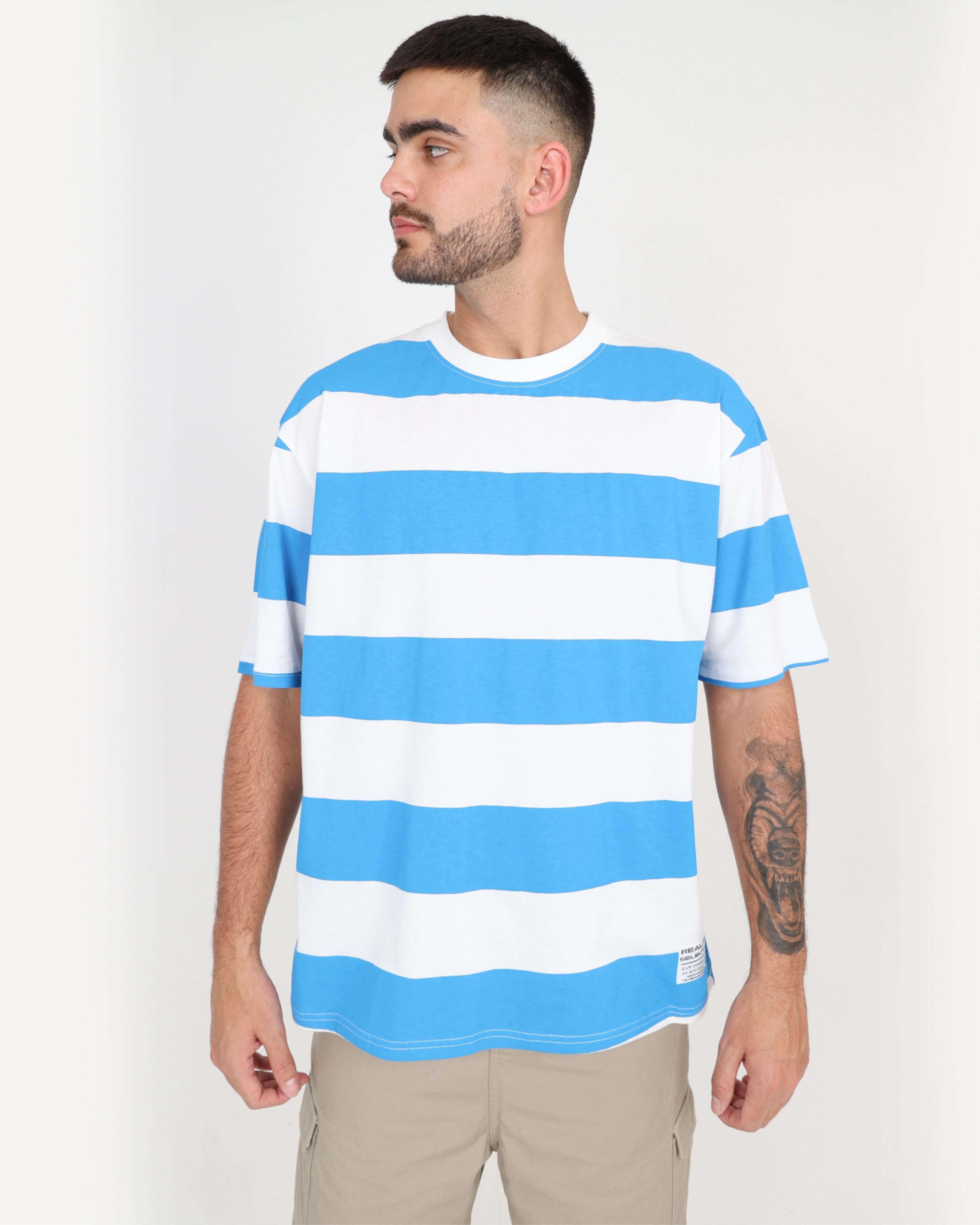Short Sleeve Wide Blue Stripe T-Shirt