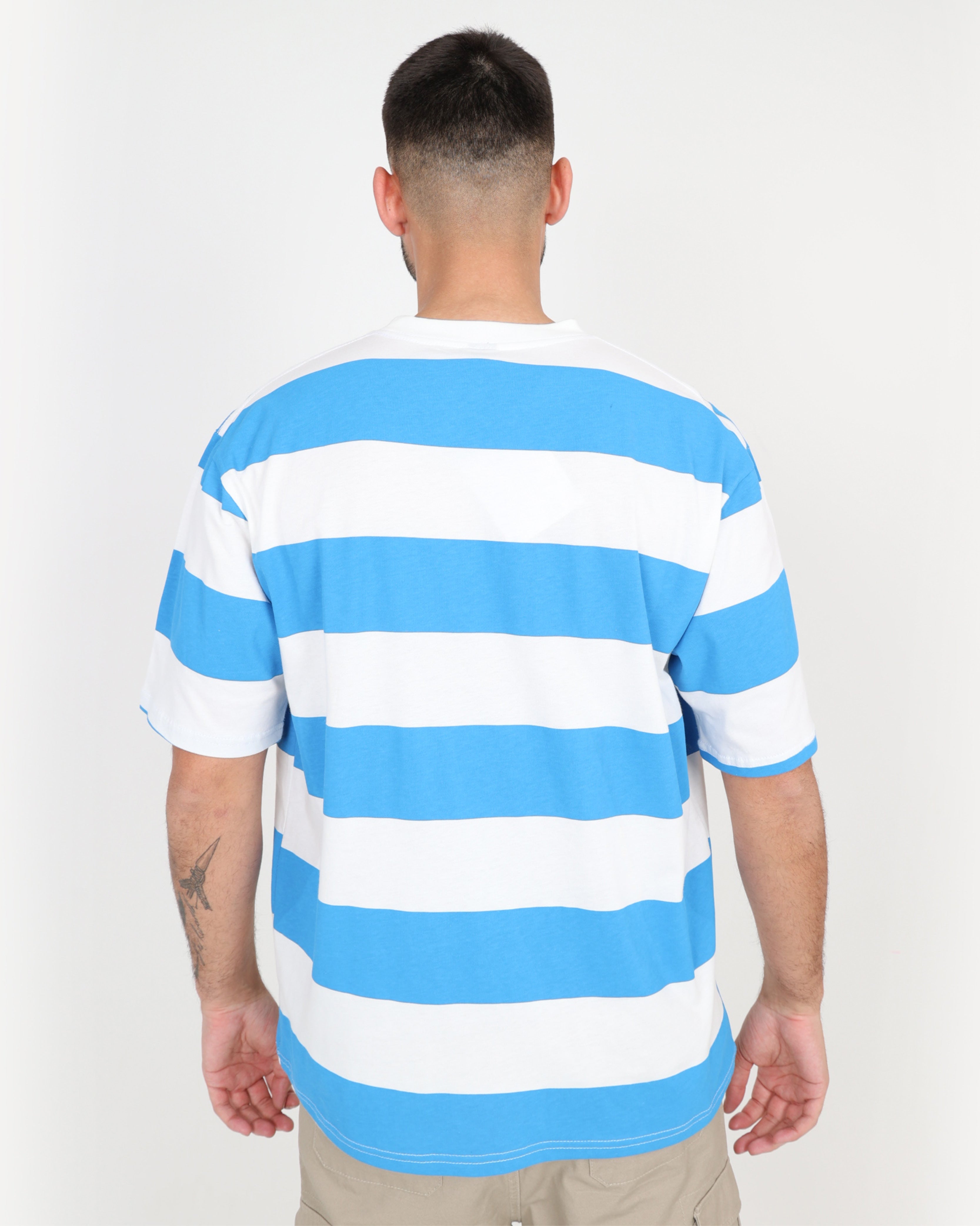 Short Sleeve Wide Blue Stripe T-Shirt