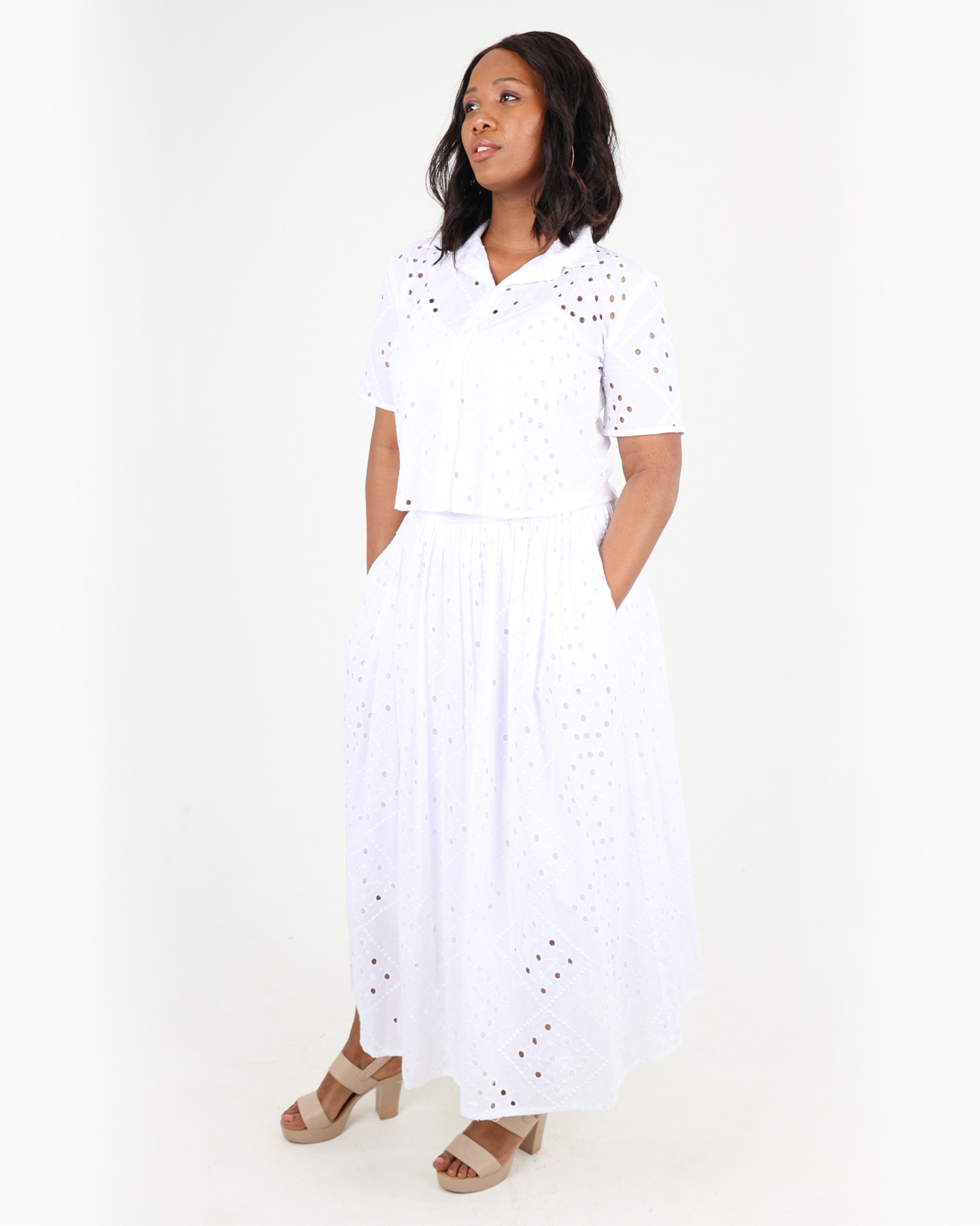 Flared Anglaise Maxi Skirt