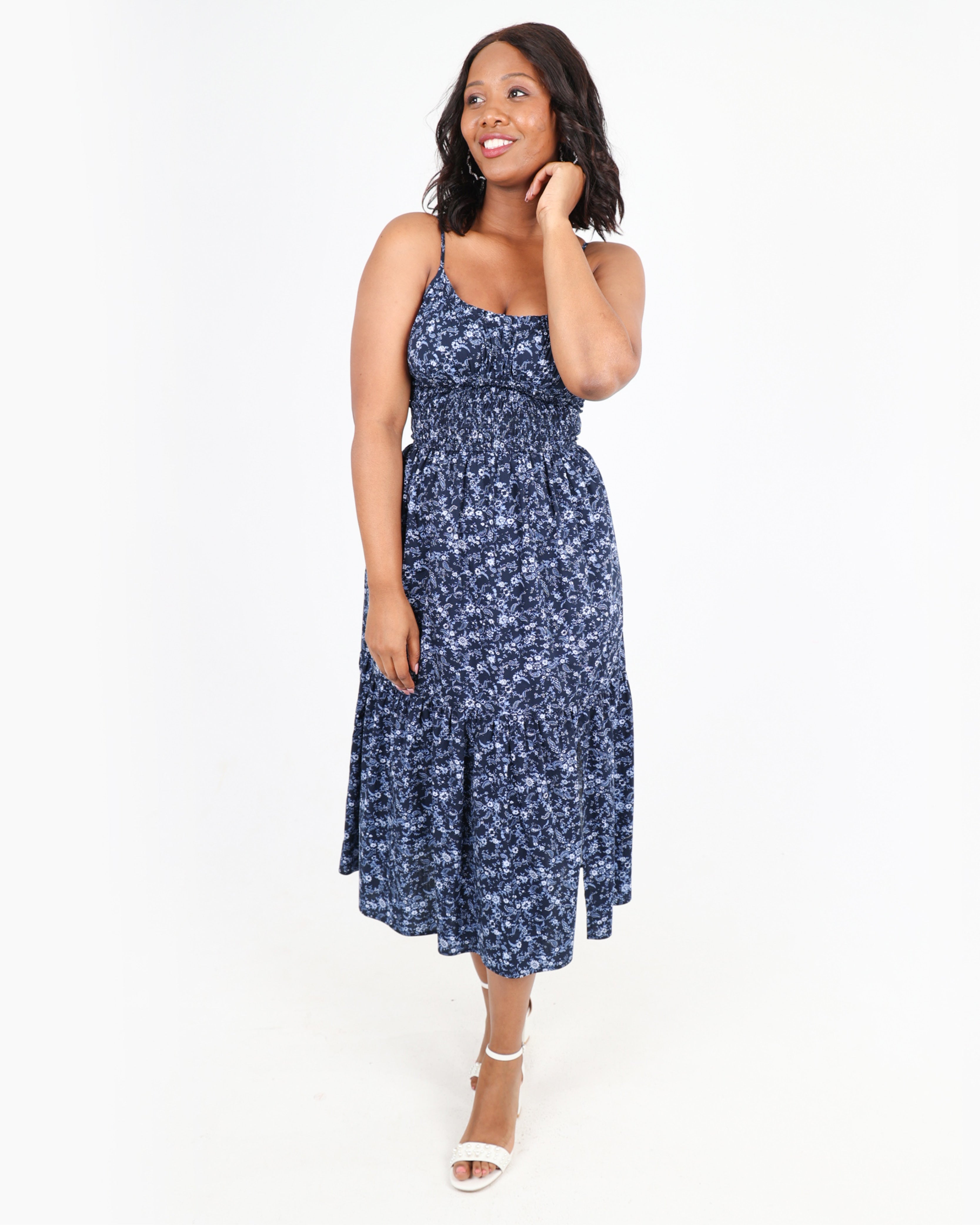 Cut Out Strappy Floral Print Midi Dress
