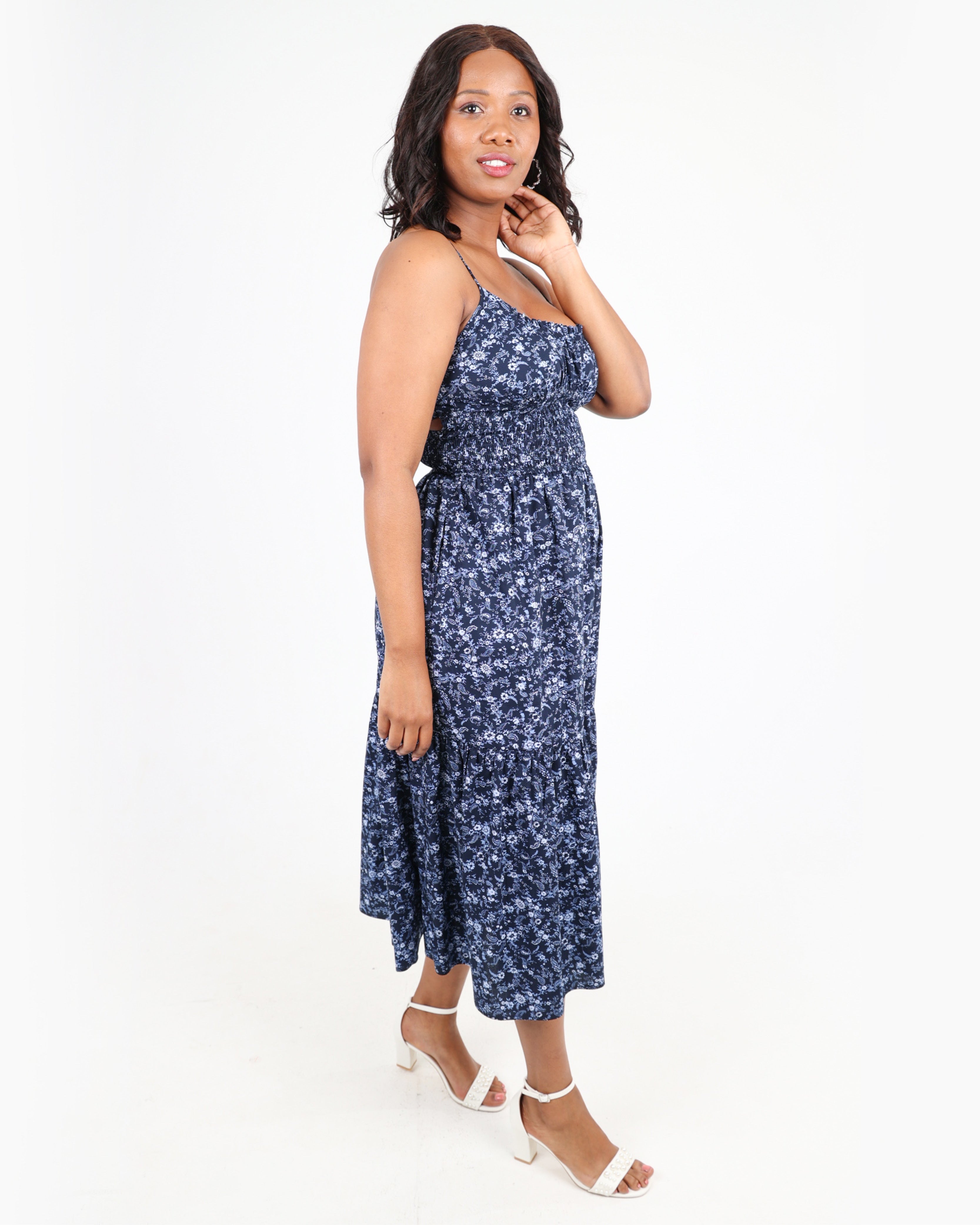Cut Out Strappy Floral Print Midi Dress